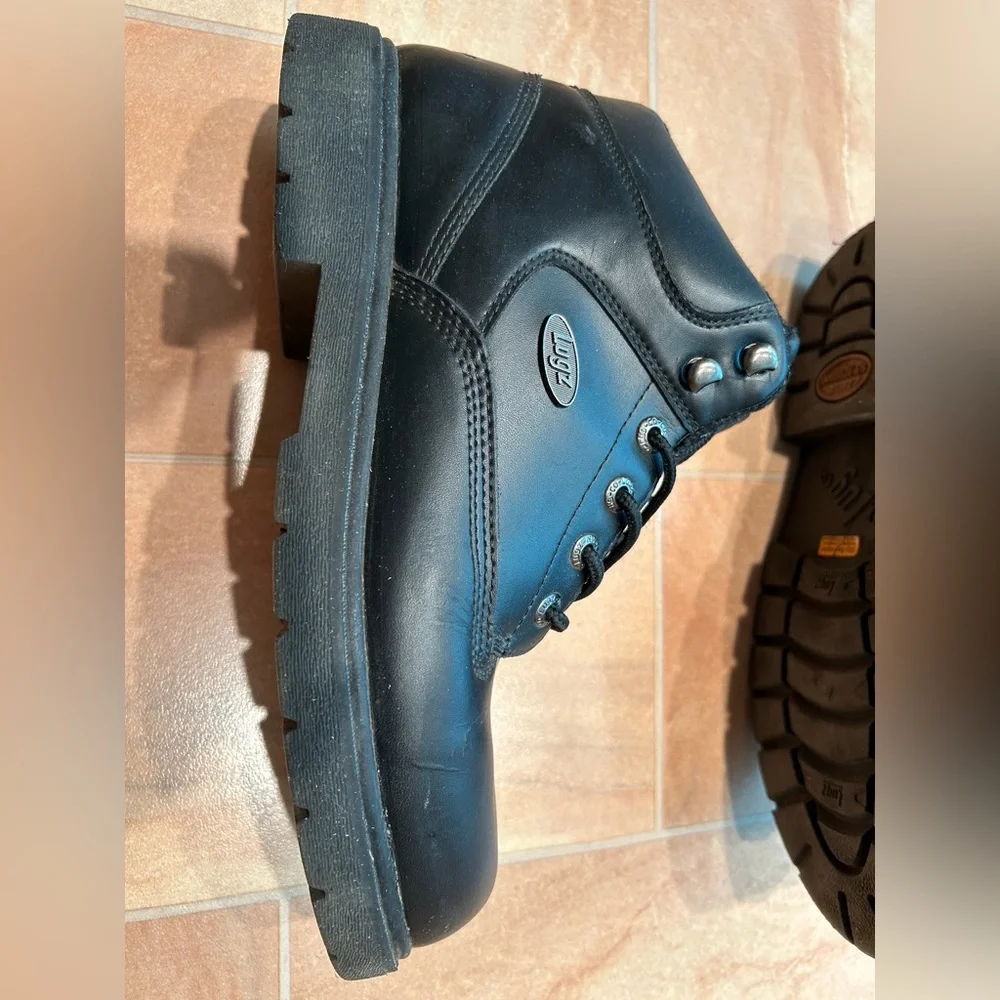 Lugz Men's Classic Black Chunky Leather Lace Up Boots